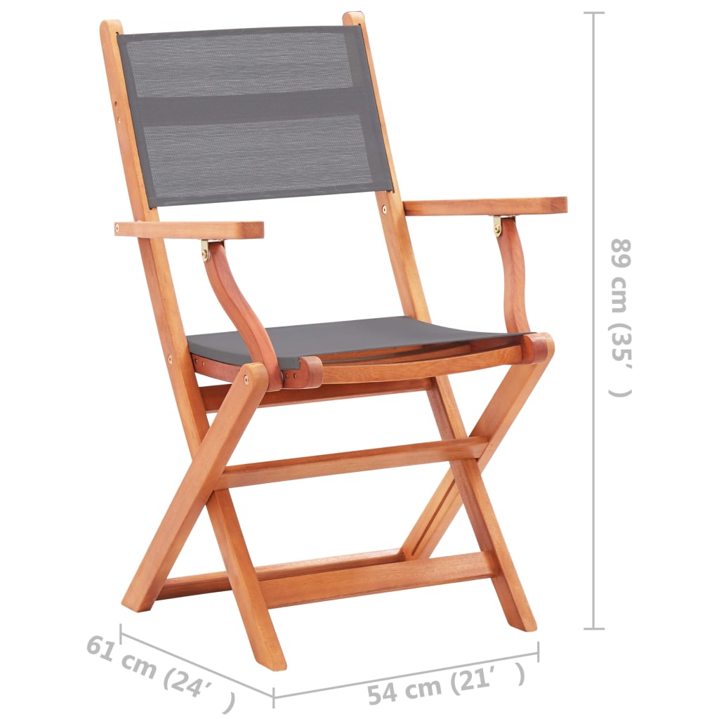 vidaXL Patio Folding Chairs Garden Chair Solid Wood Eucalyptus and Textilene-30