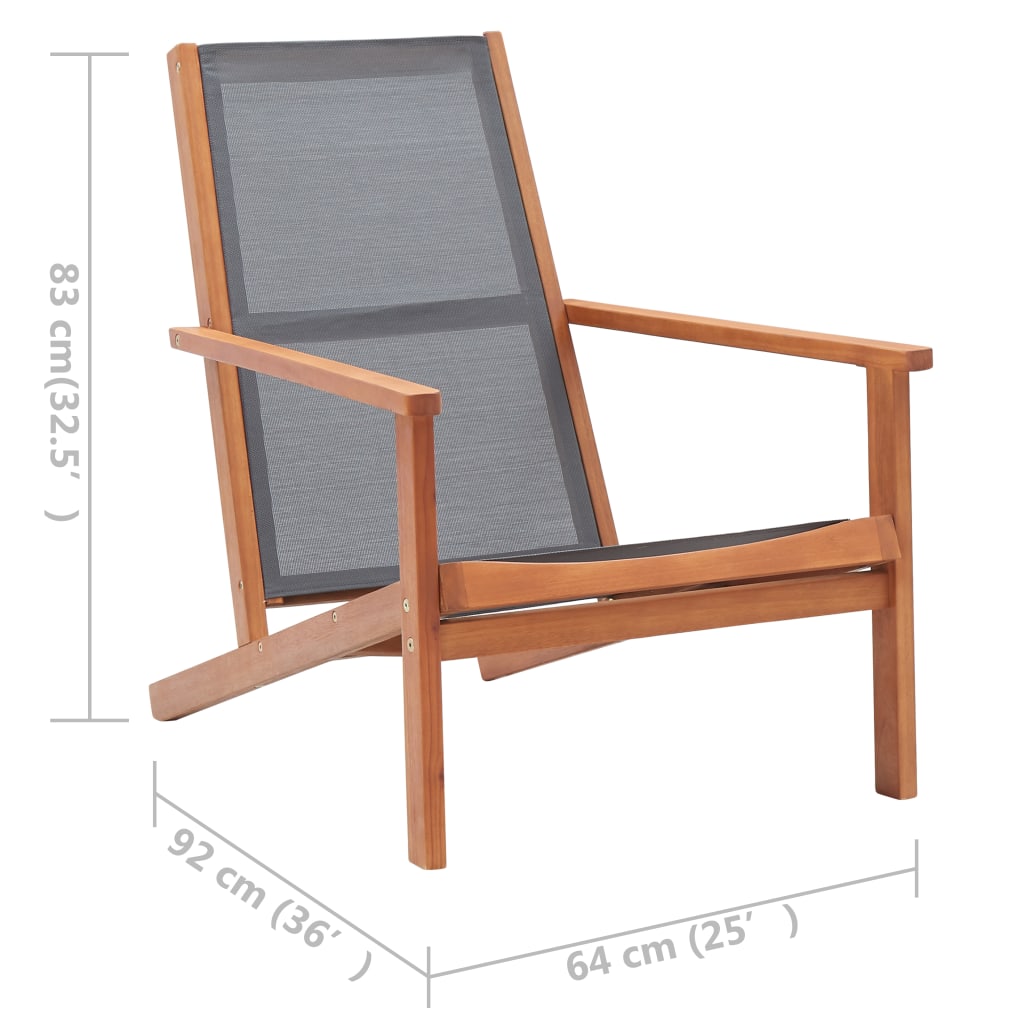 vidaXL Patio Lounge Chair Outdoor Chair Solid Wood Eucalyptus and Textilene-13