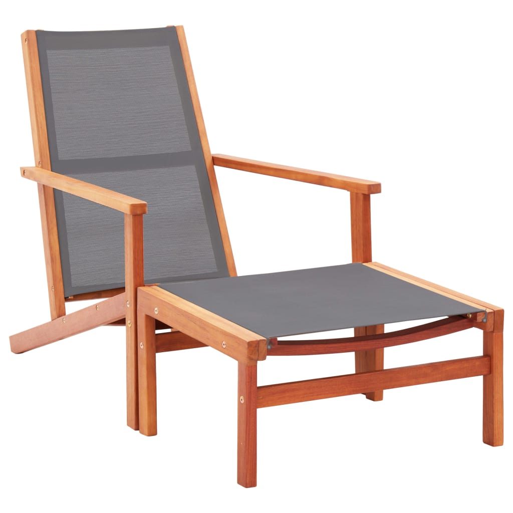 vidaXL Patio Chair Lounge Chair with Footrest Solid Wood Eucalyptus&Textilene-0