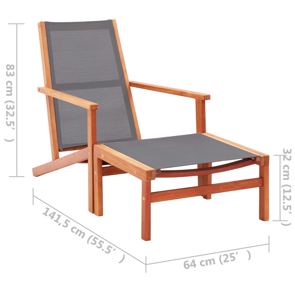 vidaXL Patio Chair Lounge Chair with Footrest Solid Wood Eucalyptus&Textilene-1