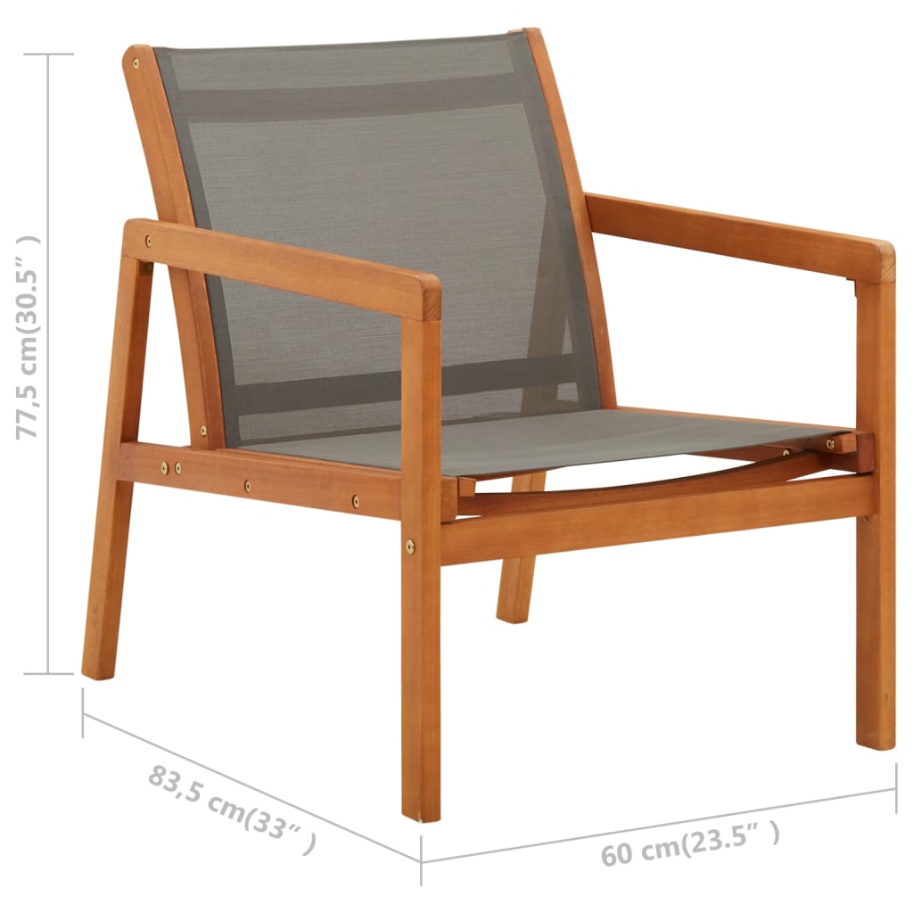 vidaXL Patio Lounge Chair Garden Chair Solid Wood Eucalyptus and Textilene-12