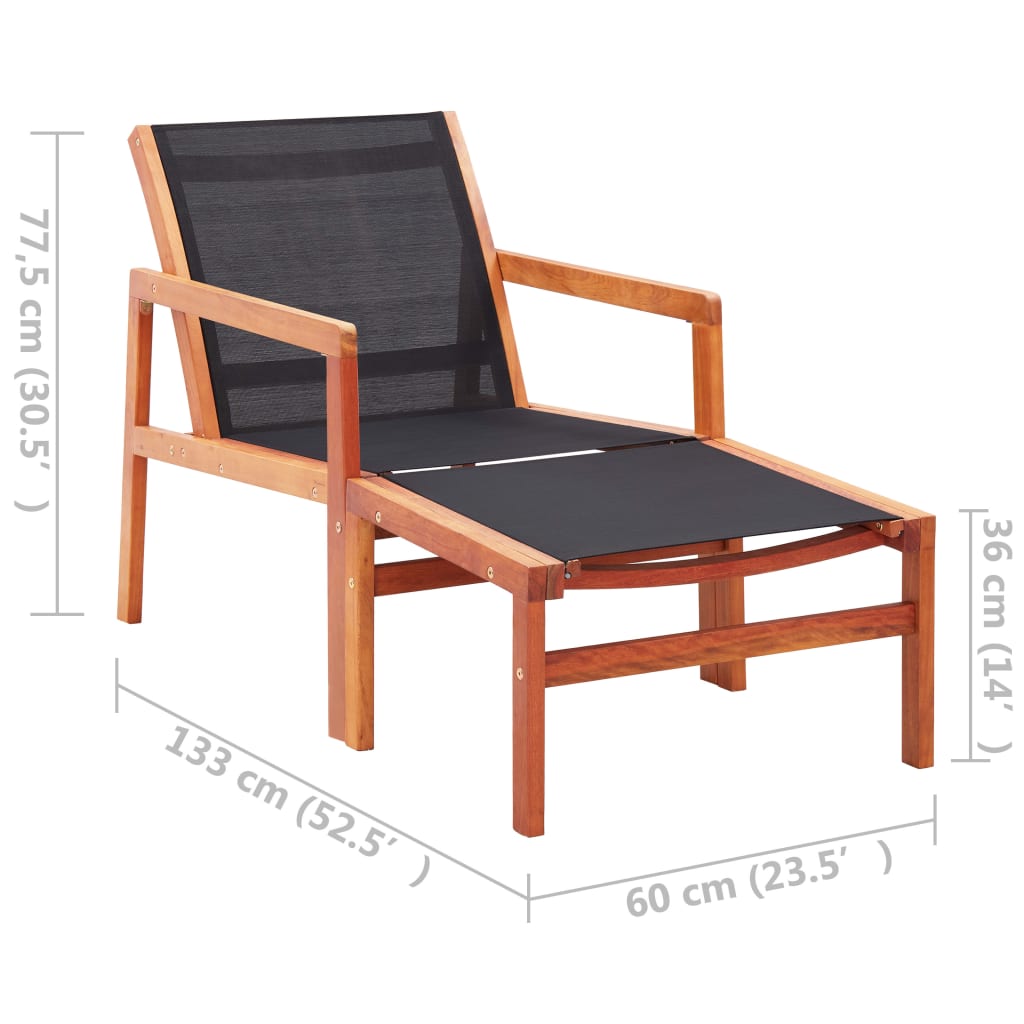 vidaXL Patio Chair Lounge Chair with Footrest Solid Wood Eucalyptus&Textilene-15