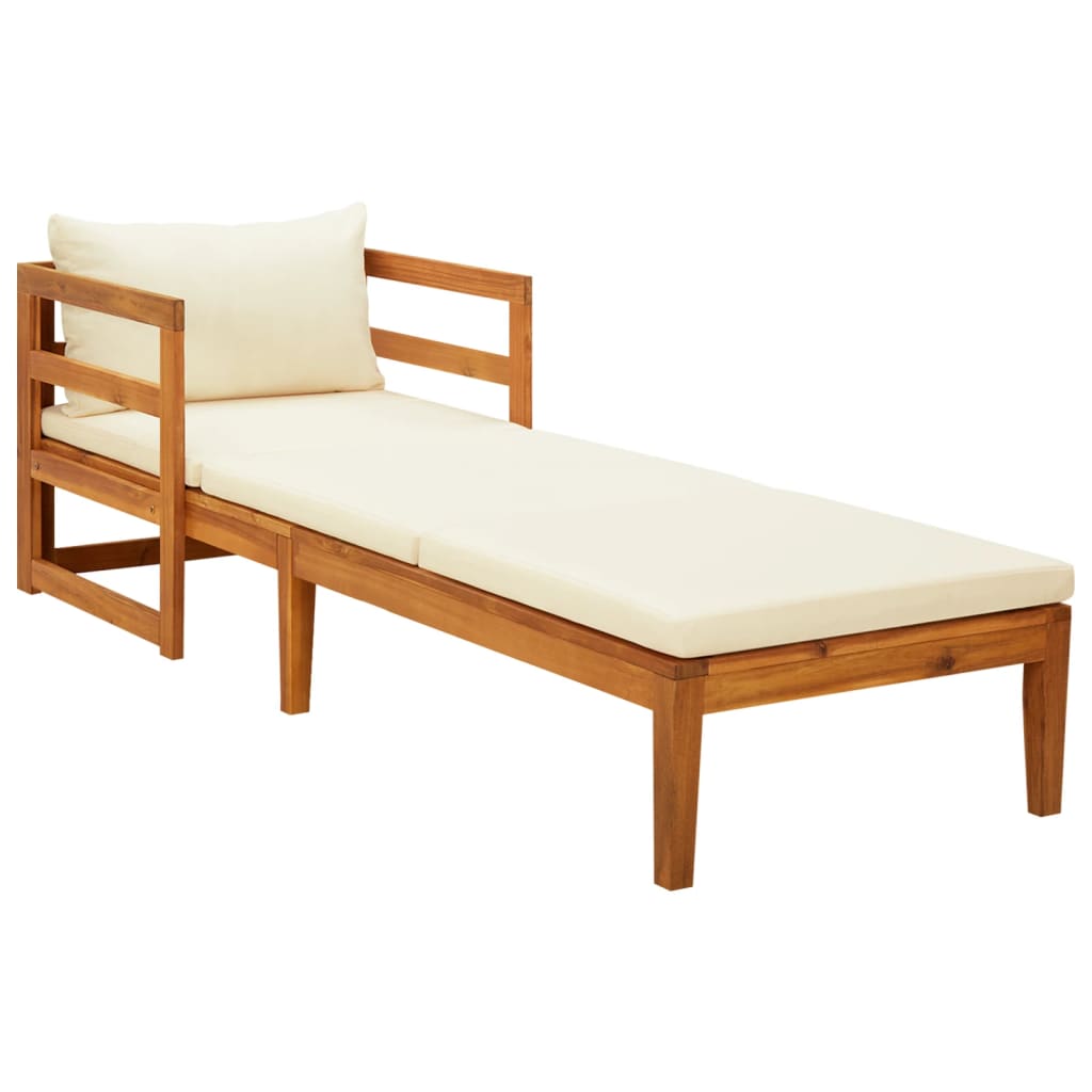 vidaXL Sun Lounger with Cream White Cushions Solid Acacia Wood-0