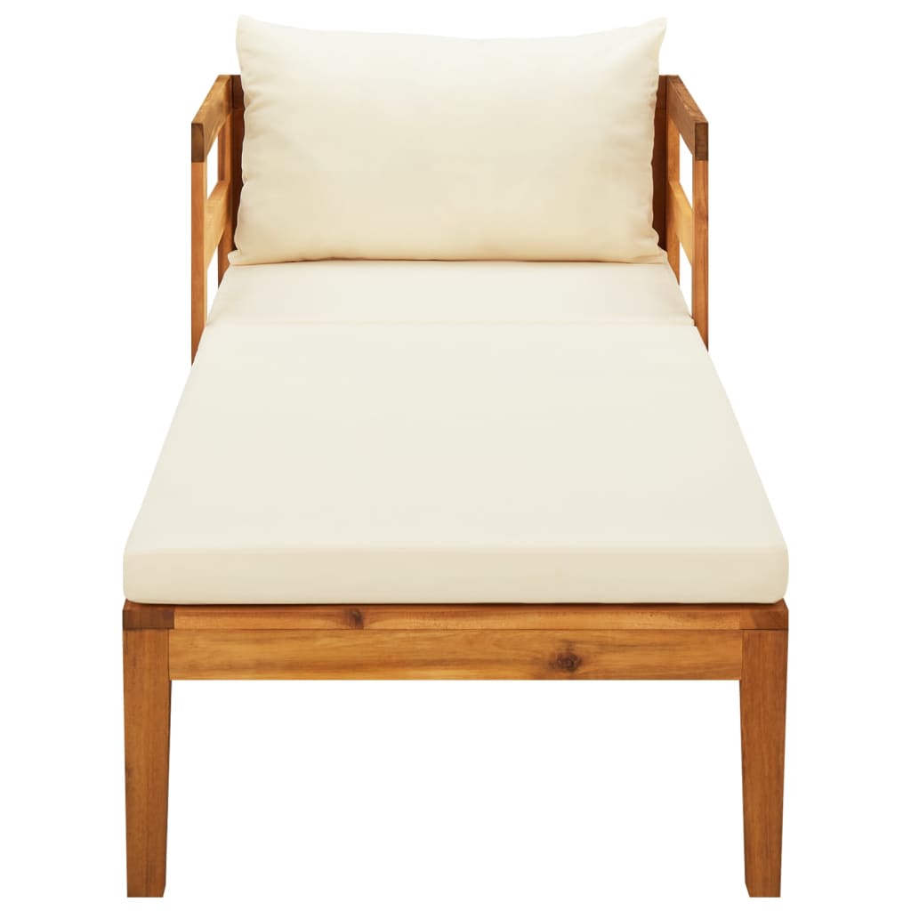 vidaXL Sun Lounger with Cream White Cushions Solid Acacia Wood-2