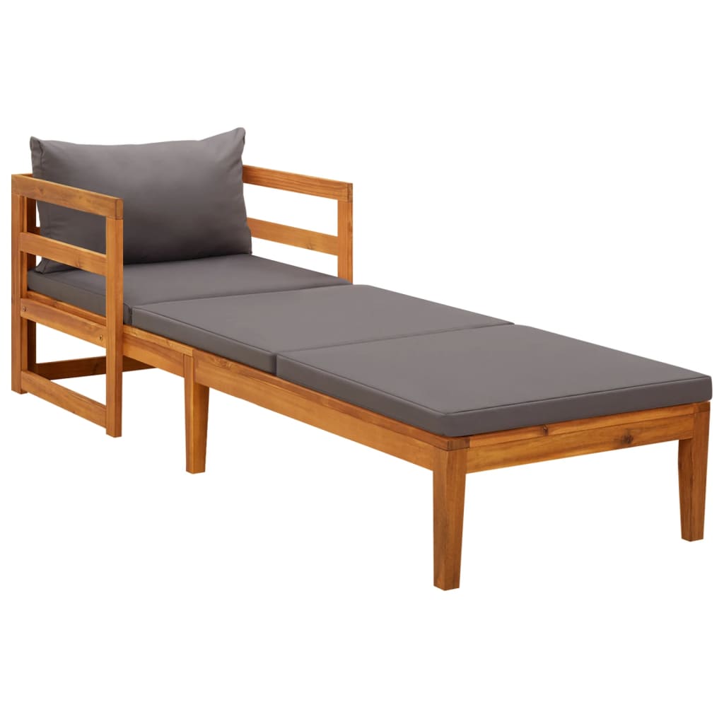 vidaXL Sun Lounger with Dark Gray Cushions Solid Acacia Wood-0