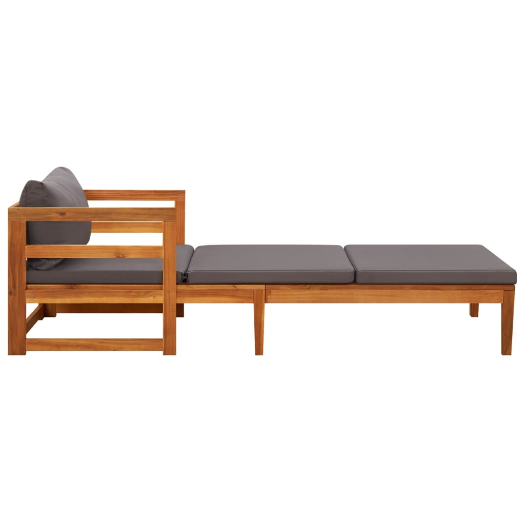 vidaXL Sun Lounger with Dark Gray Cushions Solid Acacia Wood-2