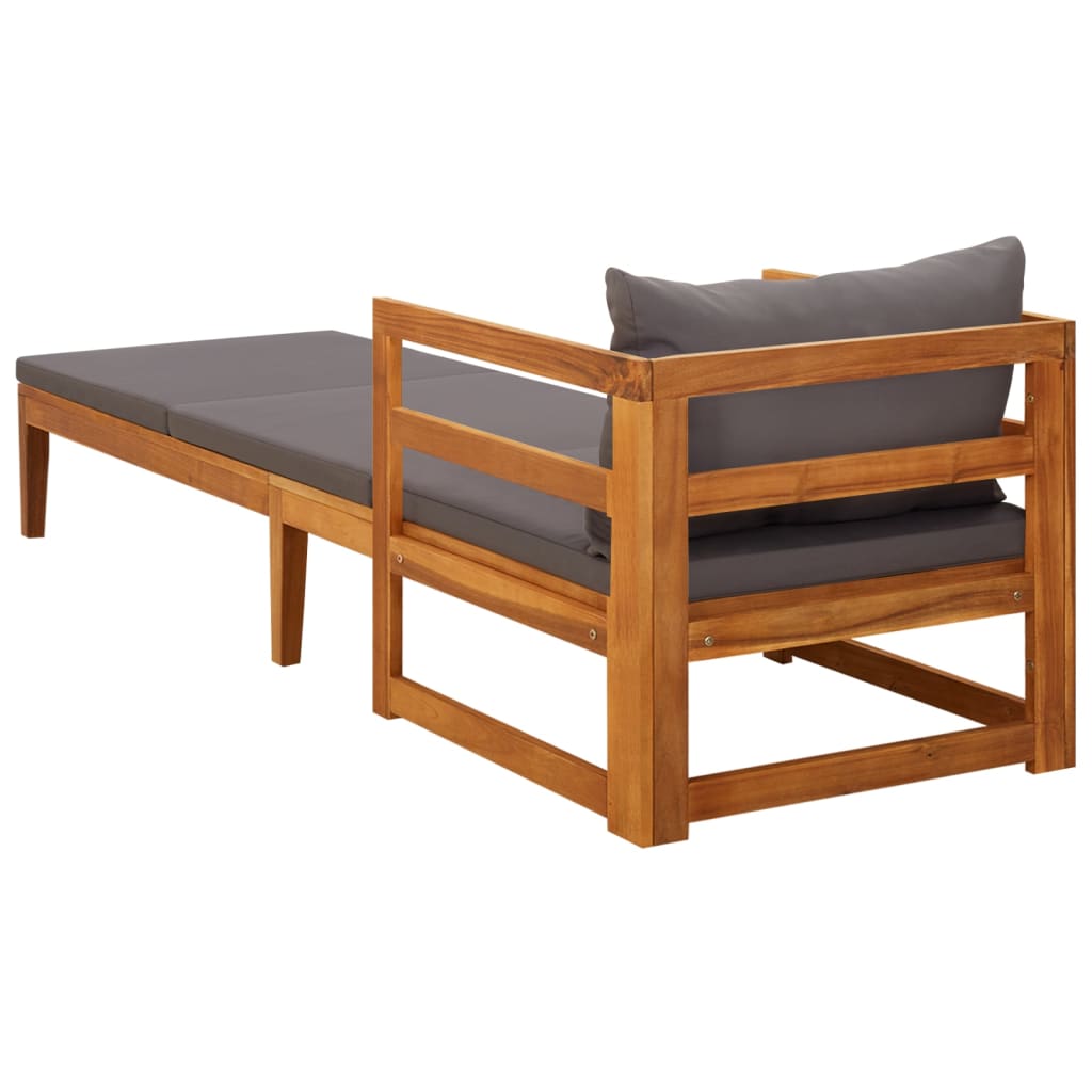 vidaXL Sun Lounger with Dark Gray Cushions Solid Acacia Wood-3