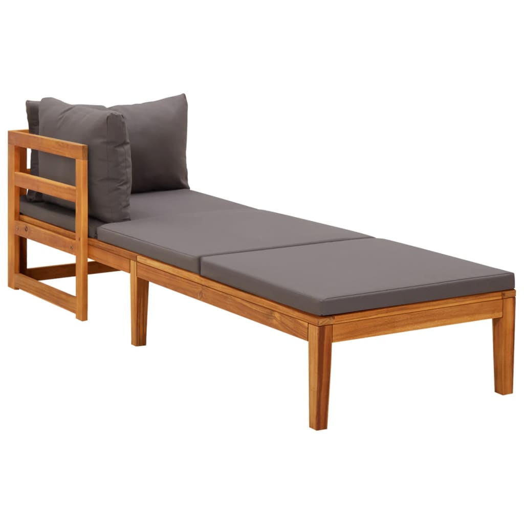 vidaXL Sun Lounger with 1 Armrest Dark Gray Solid Acacia Wood-0