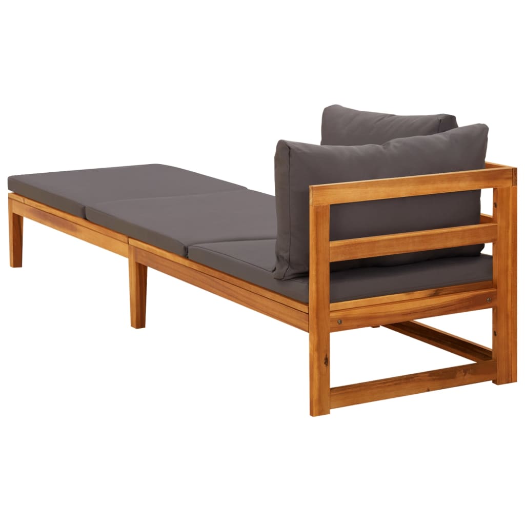 vidaXL Sun Lounger with 1 Armrest Dark Gray Solid Acacia Wood-3