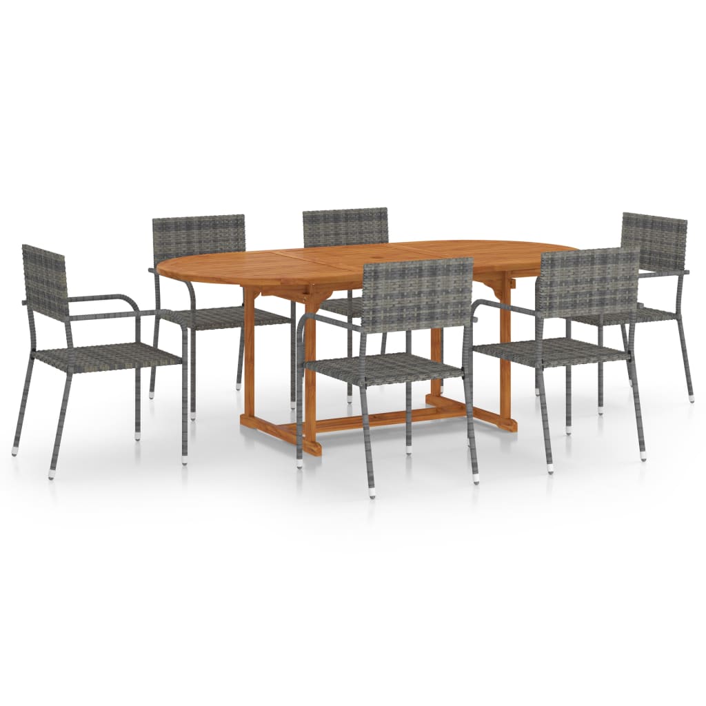 vidaXL Patio Dining Set 7 Piece Patio Dining Table and Chairs Poly Rattan-7