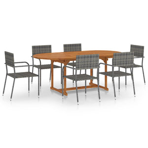 vidaXL Patio Dining Set 7 Piece Patio Dining Table and Chairs Poly Rattan-7