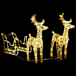 vidaXL Christmas Decoration Lighted Reindeer and Sleigh with LEDs Acrylic-61