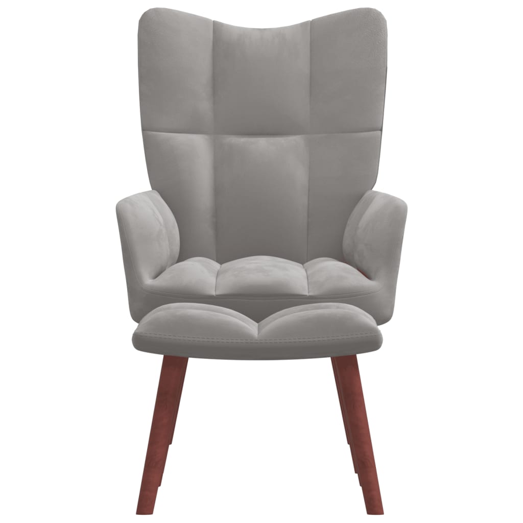 vidaXL Relaxing Chair with a Stool Light Gray Velvet-0