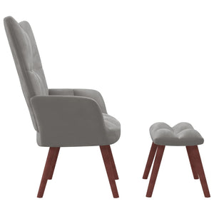 vidaXL Relaxing Chair with a Stool Light Gray Velvet-1