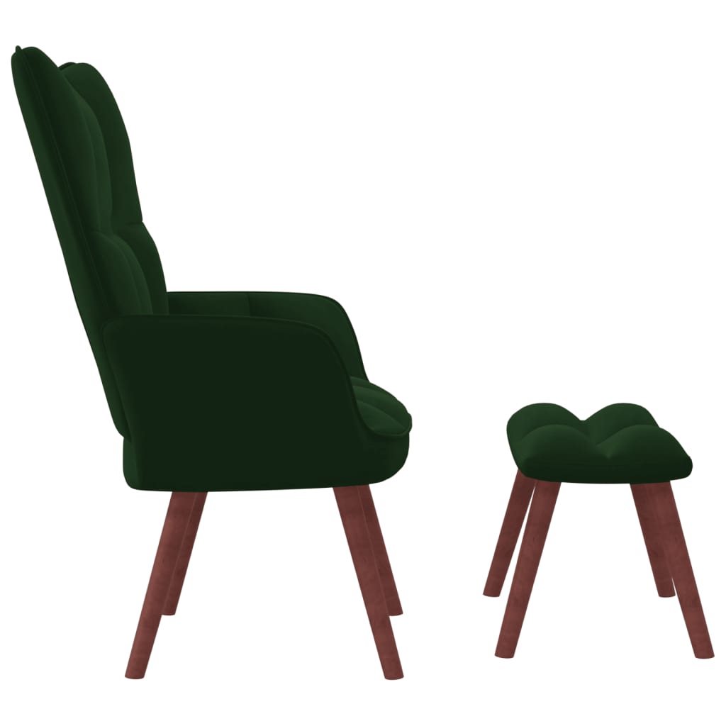 vidaXL Relaxing Chair with a Stool Dark Green Velvet-1