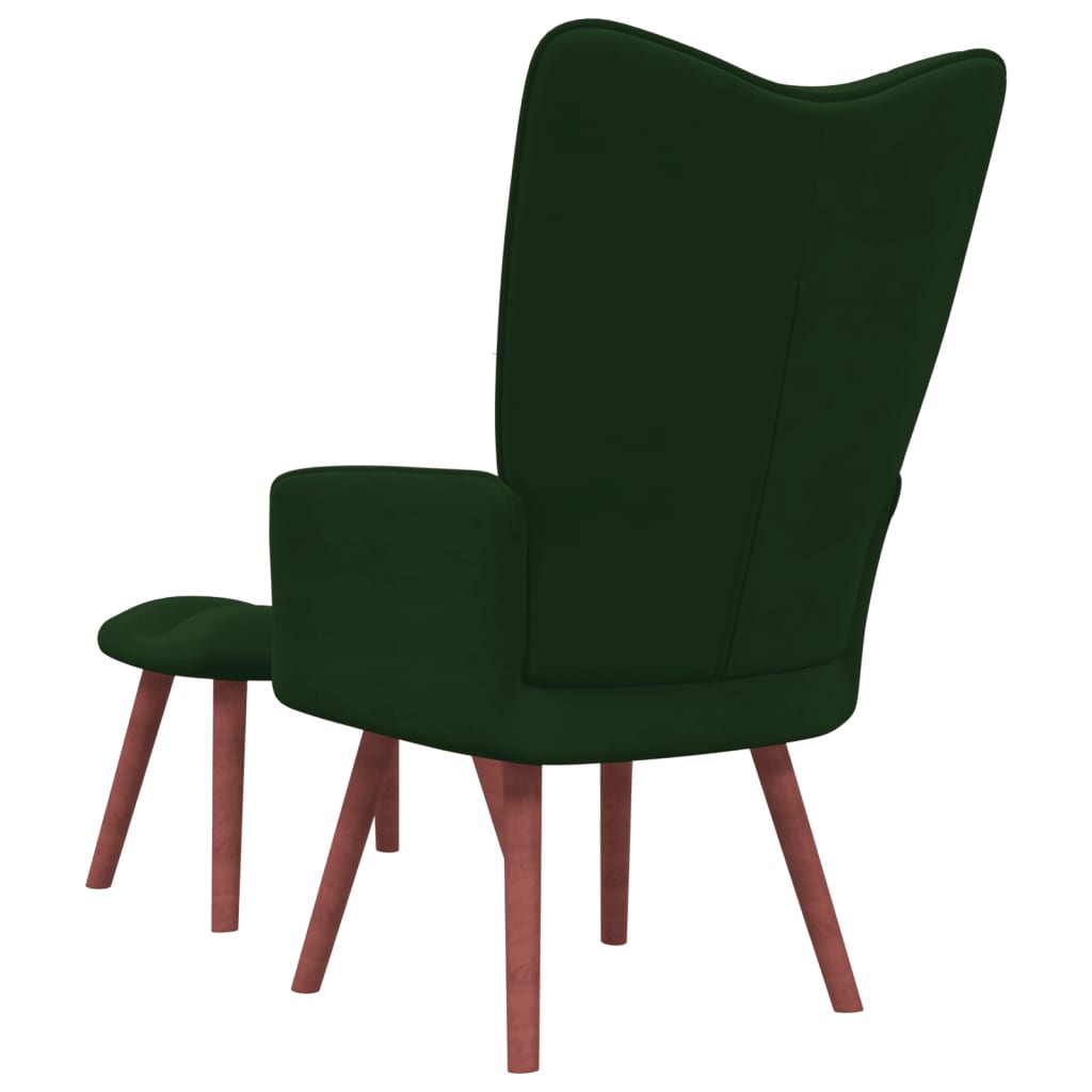 vidaXL Relaxing Chair with a Stool Dark Green Velvet-2