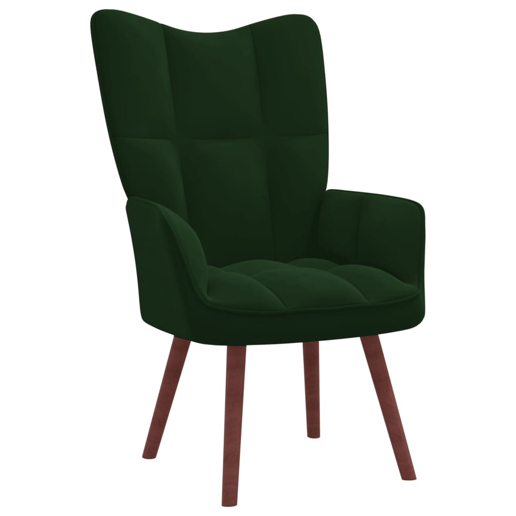 vidaXL Relaxing Chair with a Stool Dark Green Velvet-3