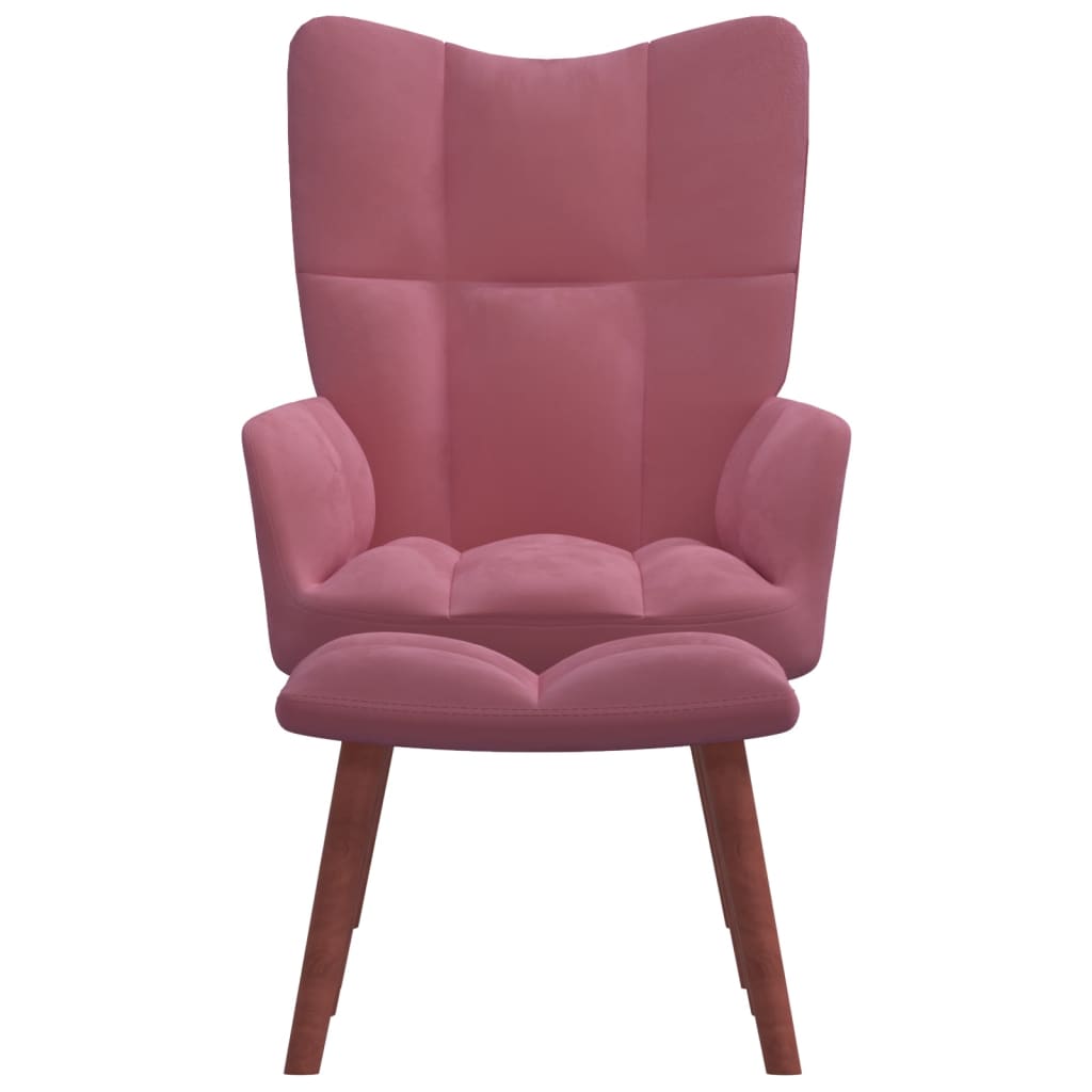 vidaXL Relaxing Chair with a Stool Pink Velvet-0
