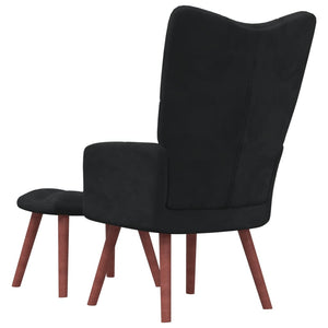 vidaXL Relaxing Chair with a Stool Black Velvet-2