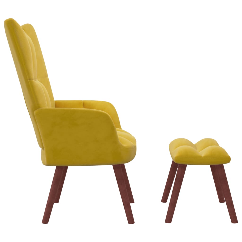 vidaXL Relaxing Chair with a Stool Mustard Yellow Velvet-1