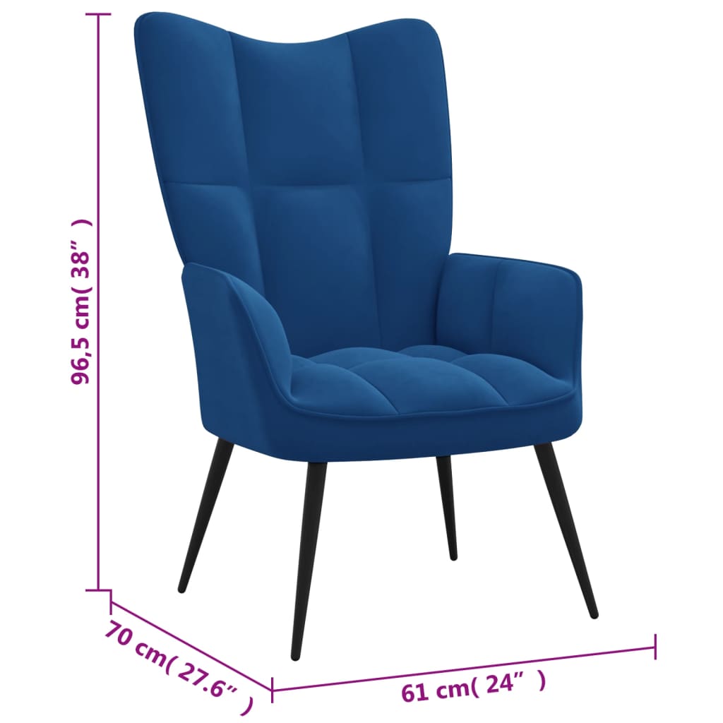 vidaXL Relaxing Chair Blue Velvet-5