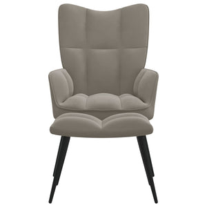 vidaXL Relaxing Chair with a Stool Light Gray Velvet-0