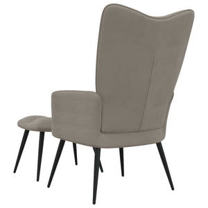 vidaXL Relaxing Chair with a Stool Light Gray Velvet-2