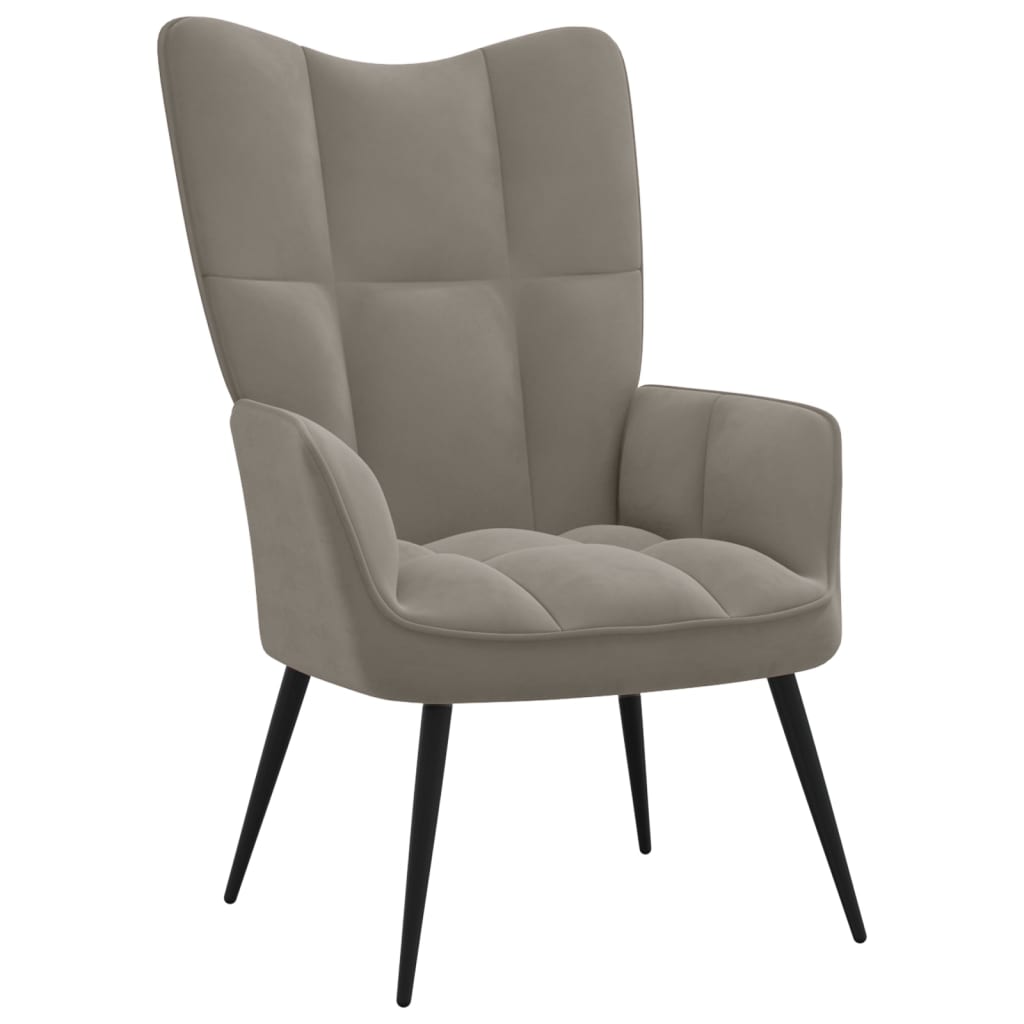 vidaXL Relaxing Chair with a Stool Light Gray Velvet-3