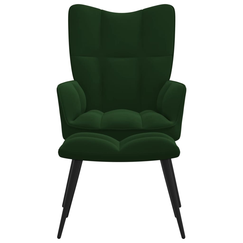 vidaXL Relaxing Chair with a Stool Dark Green Velvet-0