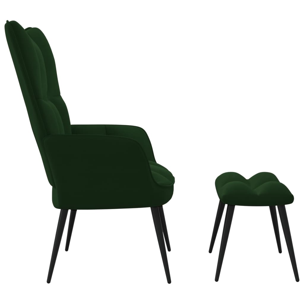 vidaXL Relaxing Chair with a Stool Dark Green Velvet-1