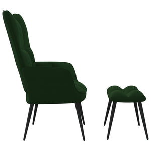 vidaXL Relaxing Chair with a Stool Dark Green Velvet-1