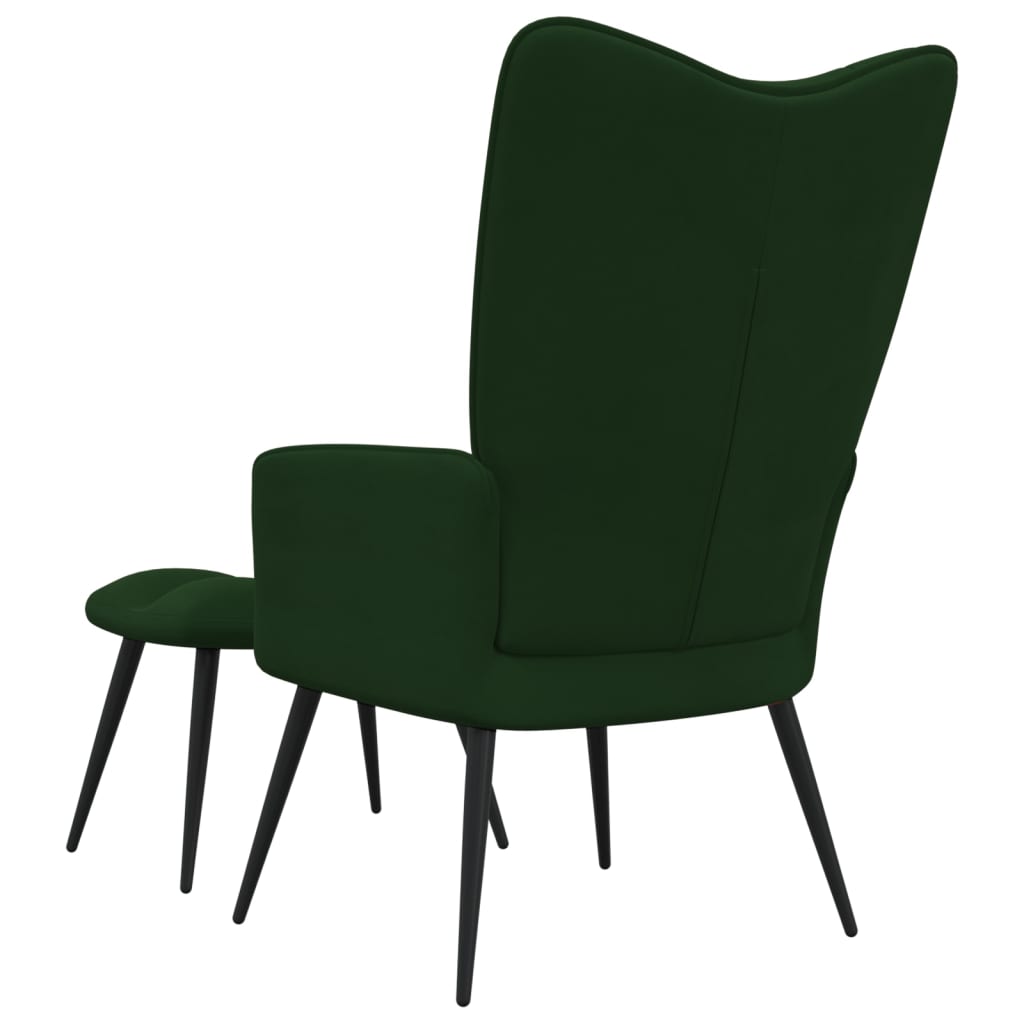 vidaXL Relaxing Chair with a Stool Dark Green Velvet-2