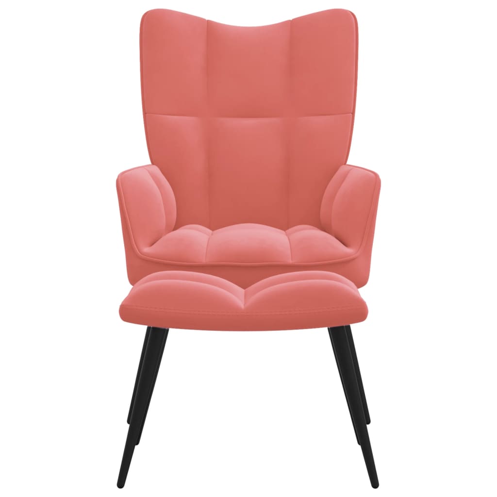 vidaXL Relaxing Chair with a Stool Pink Velvet-0