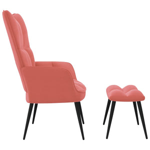 vidaXL Relaxing Chair with a Stool Pink Velvet-1