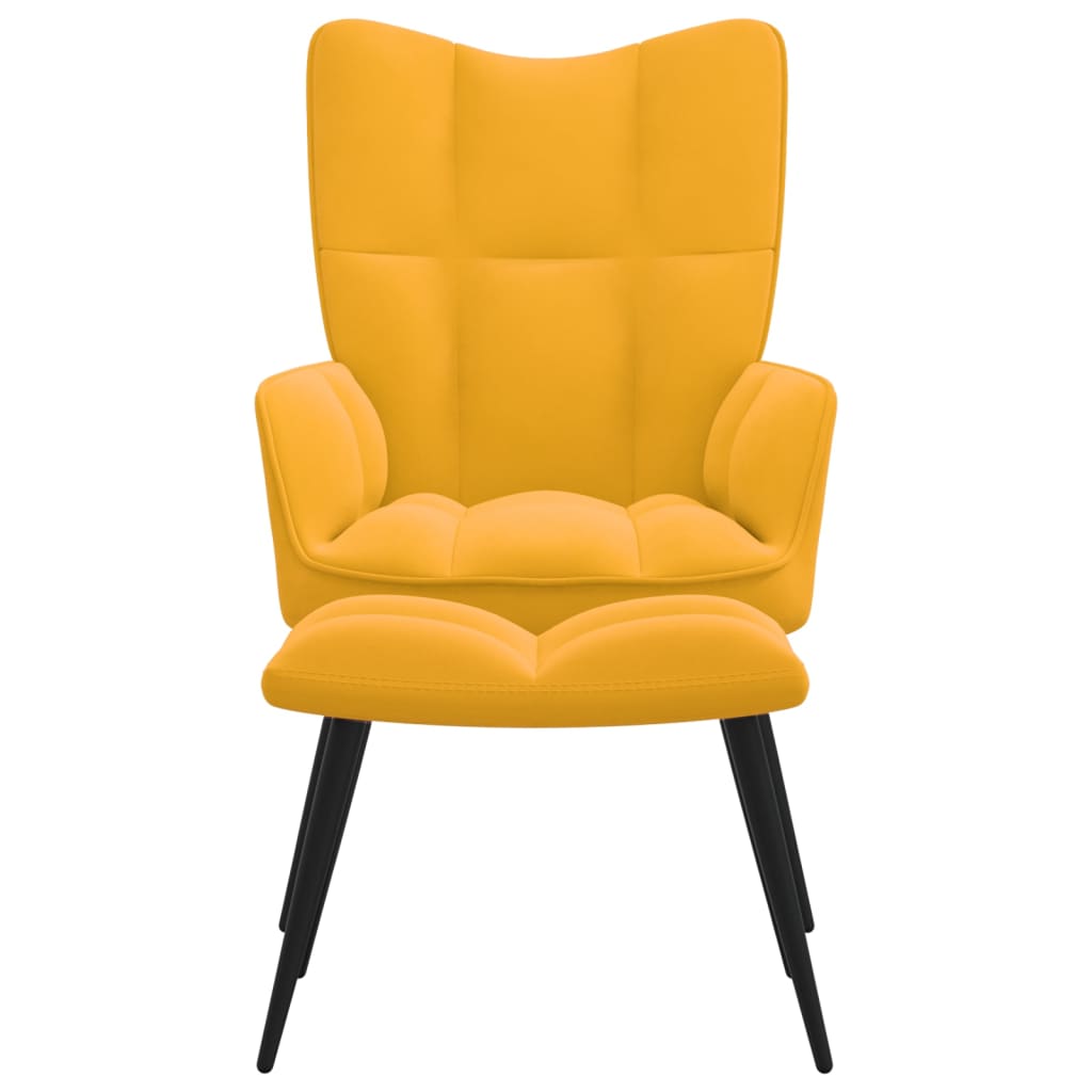 vidaXL Relaxing Chair with a Stool Mustard Yellow Velvet-6