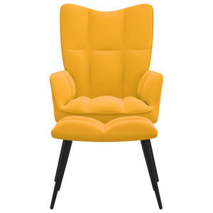 vidaXL Relaxing Chair with a Stool Mustard Yellow Velvet-6