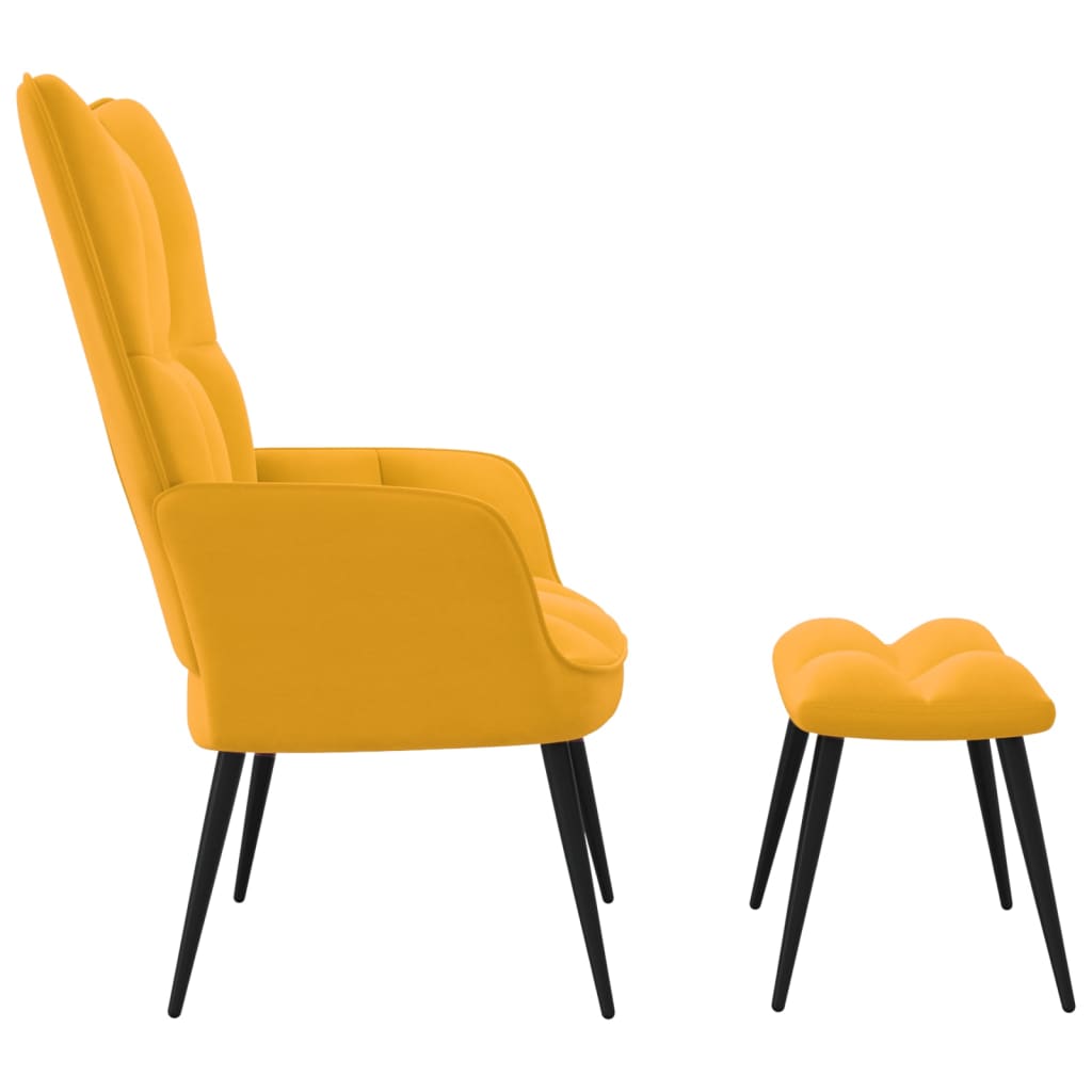 vidaXL Relaxing Chair with a Stool Mustard Yellow Velvet-0
