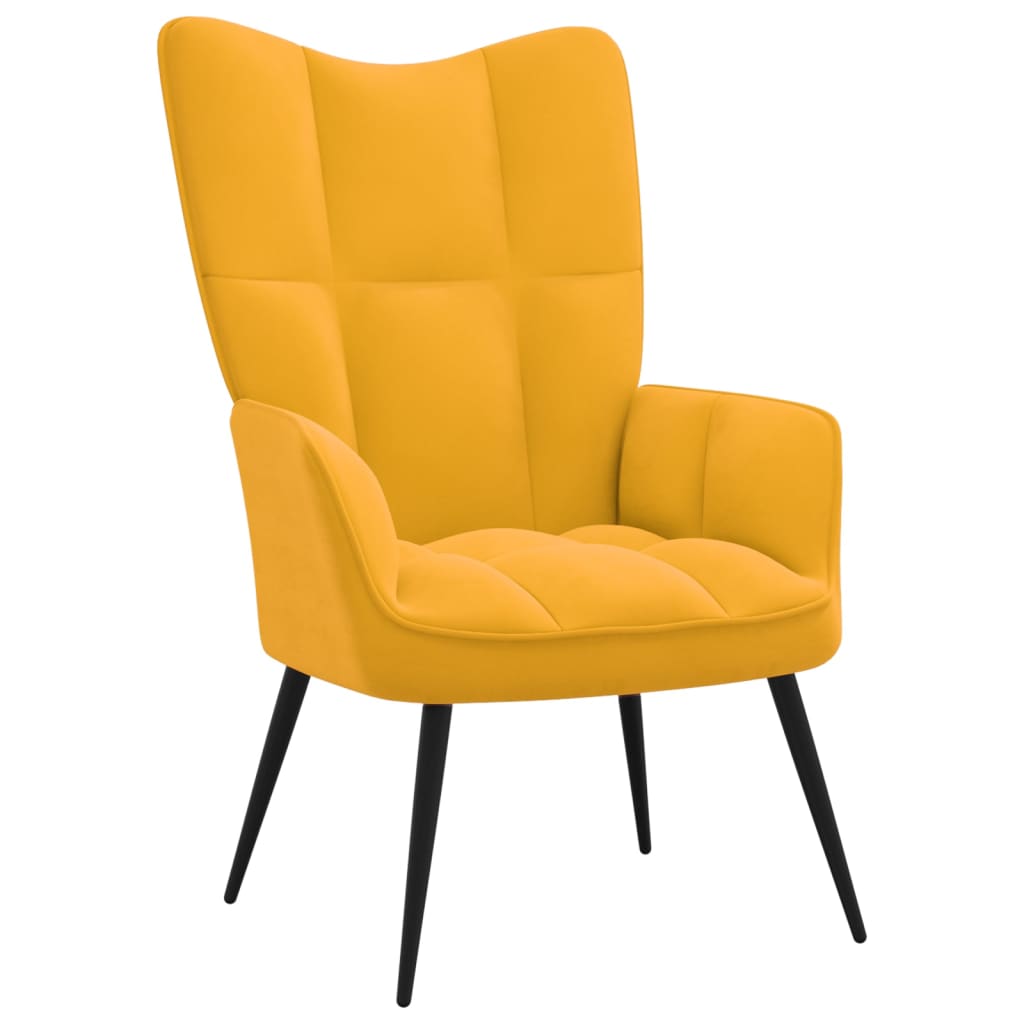 vidaXL Relaxing Chair with a Stool Mustard Yellow Velvet-2