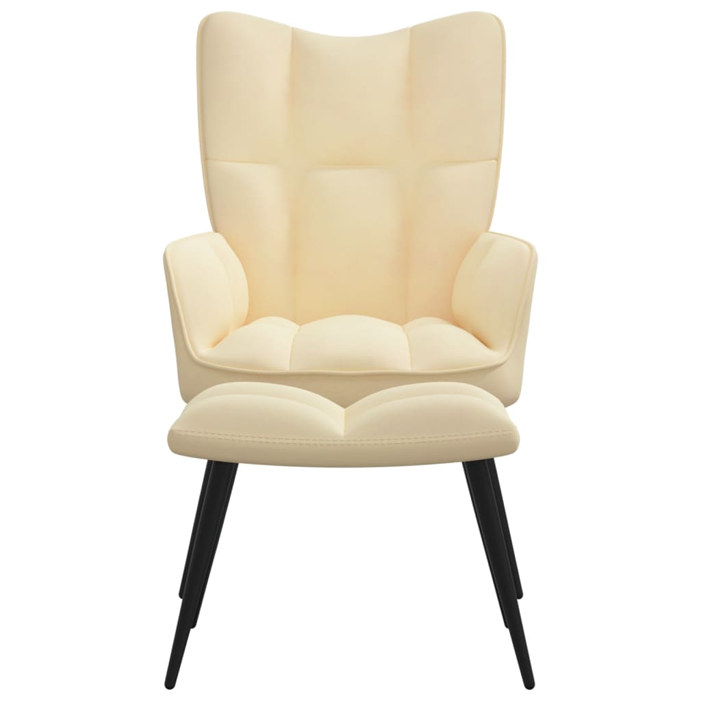 vidaXL Relaxing Chair with a Stool Cream White Velvet-0