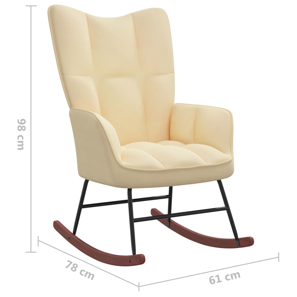 vidaXL Rocking Chair Cream White Velvet-5