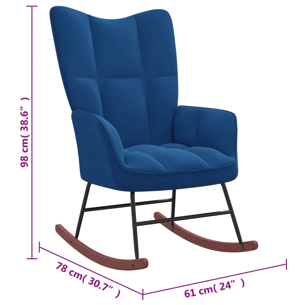 vidaXL Rocking Chair Blue Velvet-5