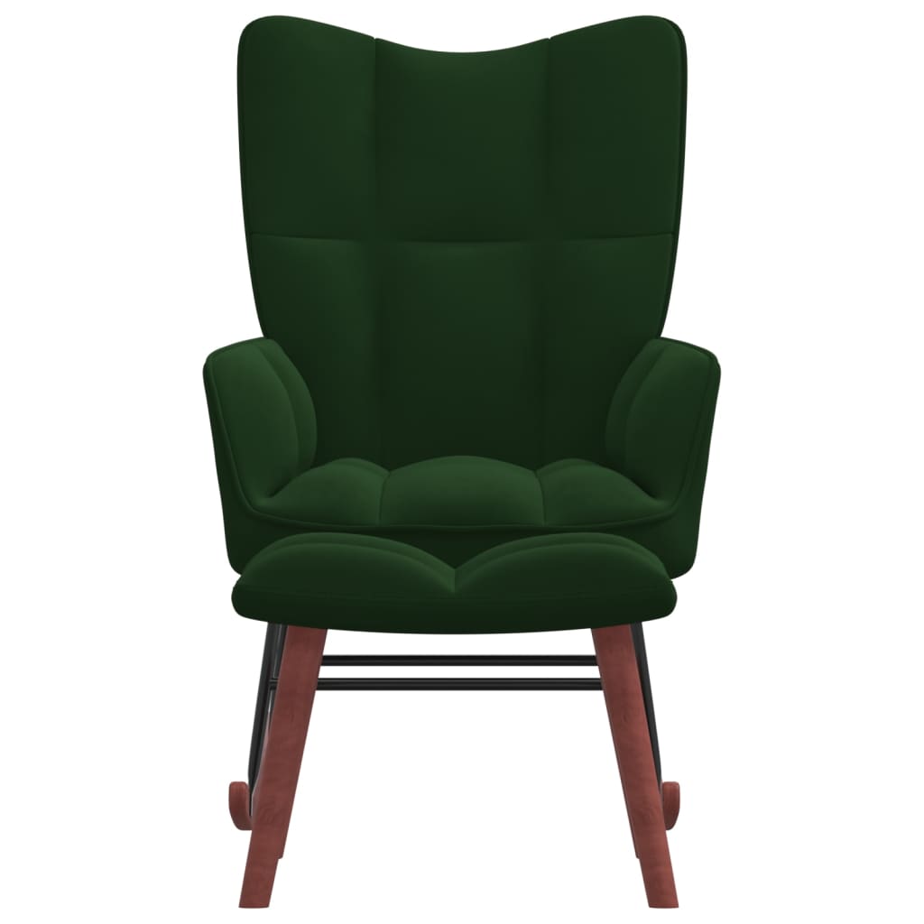 vidaXL Rocking Chair with a Stool Dark Green Velvet-0