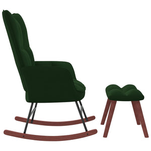 vidaXL Rocking Chair with a Stool Dark Green Velvet-1