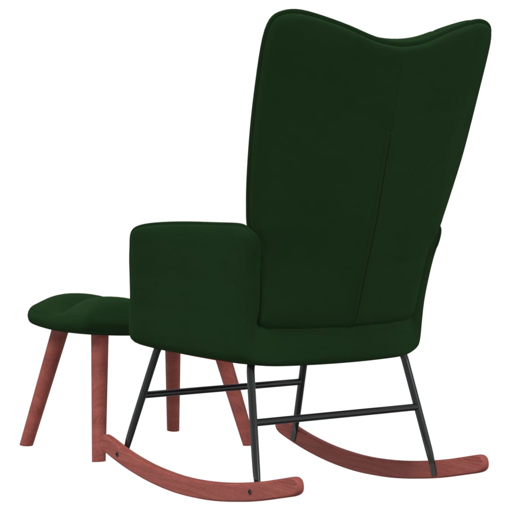 vidaXL Rocking Chair with a Stool Dark Green Velvet-2