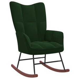 vidaXL Rocking Chair with a Stool Dark Green Velvet-3