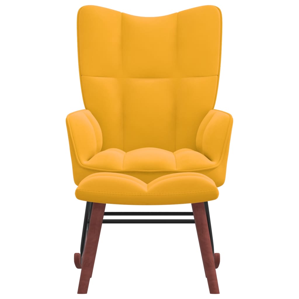 vidaXL Rocking Chair with a Stool Mustard Yellow Velvet-0