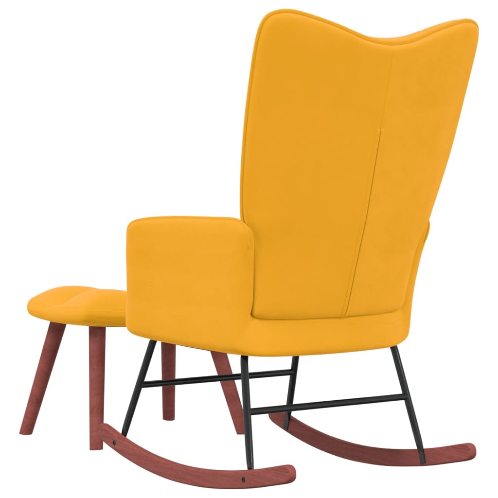 vidaXL Rocking Chair with a Stool Mustard Yellow Velvet-2