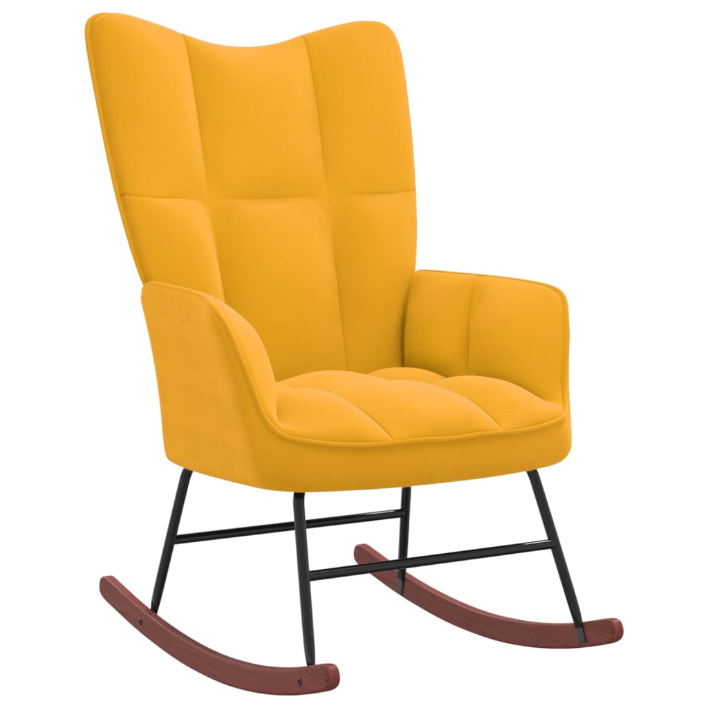 vidaXL Rocking Chair with a Stool Mustard Yellow Velvet-3
