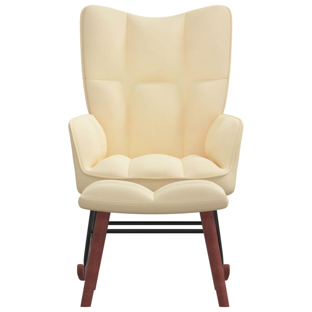 vidaXL Rocking Chair with a Stool Cream White Velvet-0