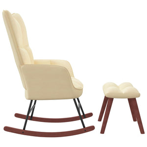 vidaXL Rocking Chair with a Stool Cream White Velvet-1